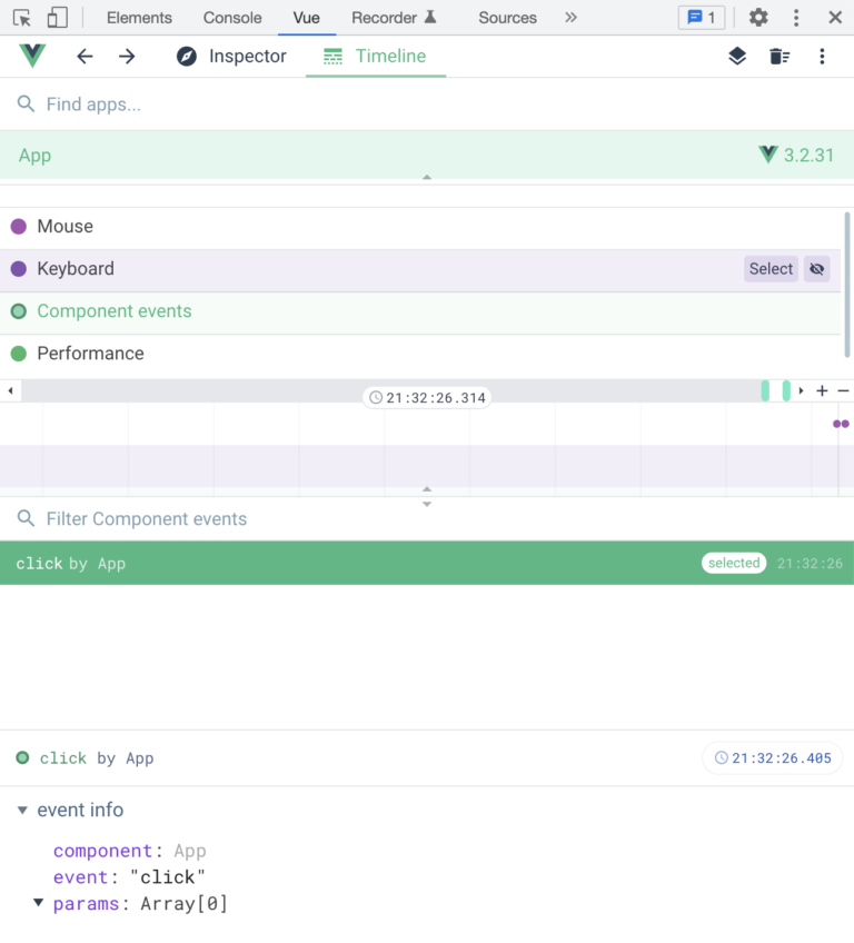 Vue.js devtools Chrome (6.0.12)新しいレイアウトでイベントを確認する フロントエンドエンジニアを目指すブログ